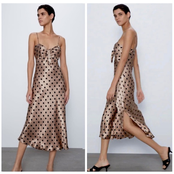 Zara Dresses & Skirts - Zara Satin Polka Dot Midi Slip Dress Sz. Medium